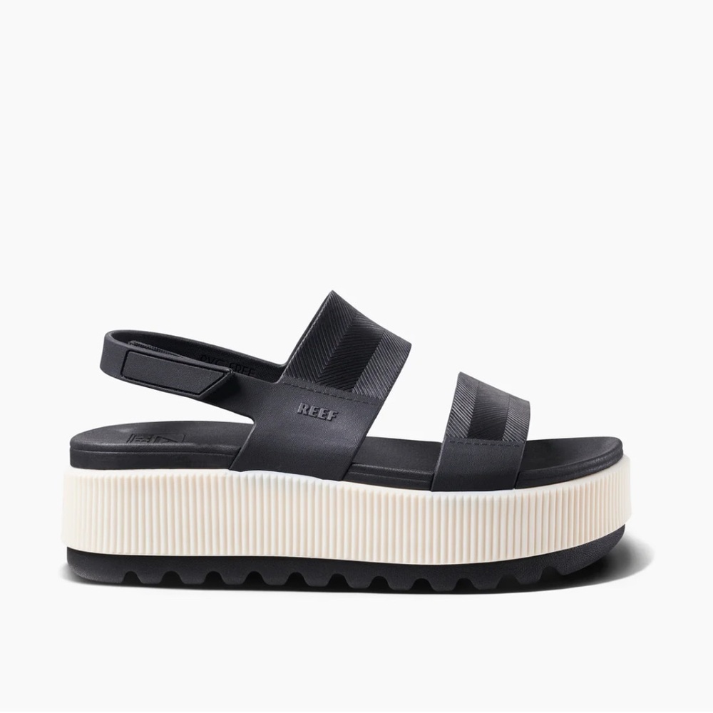 Reef Black and Cream Platform Sandals